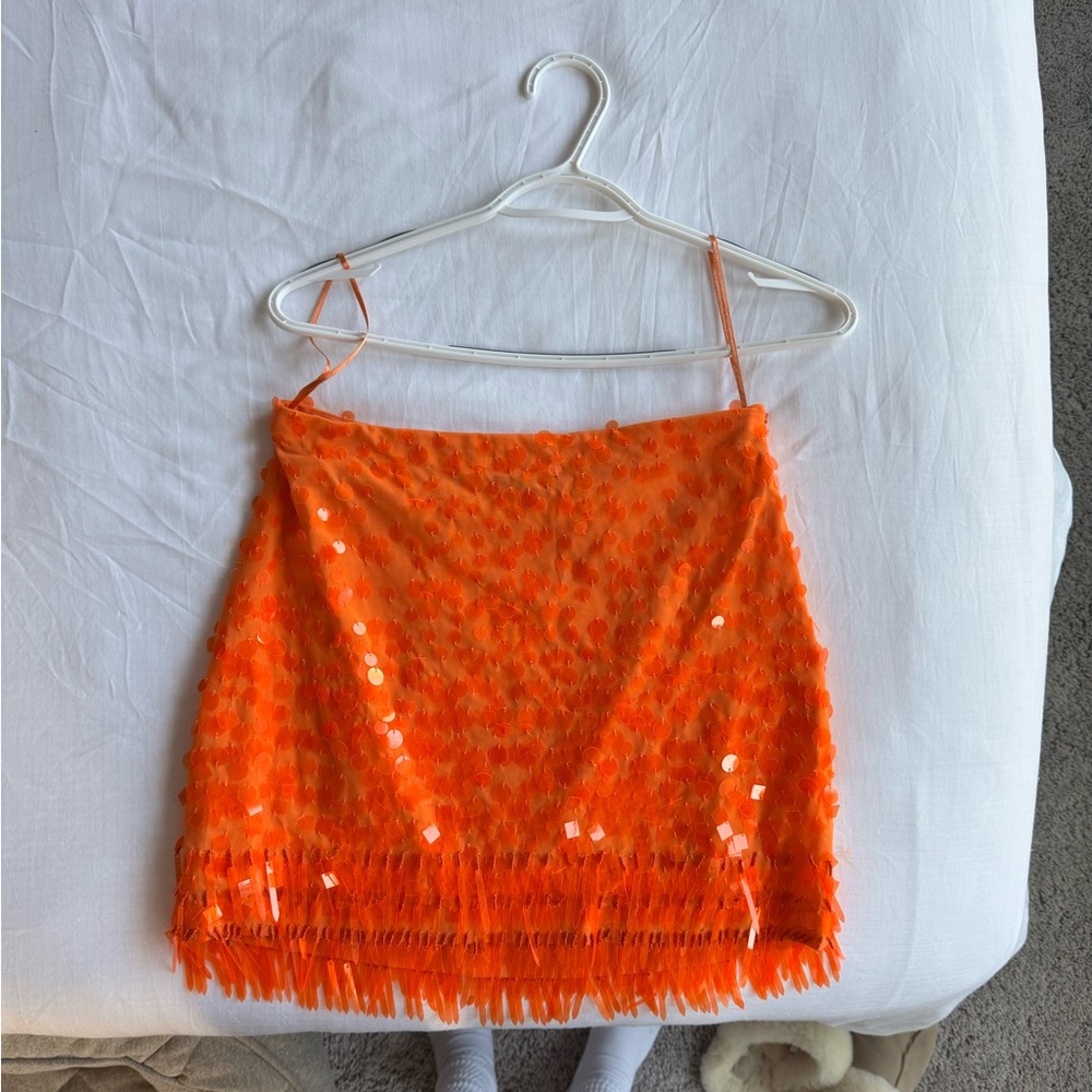 STAUD orange sequin mini skirt- size M